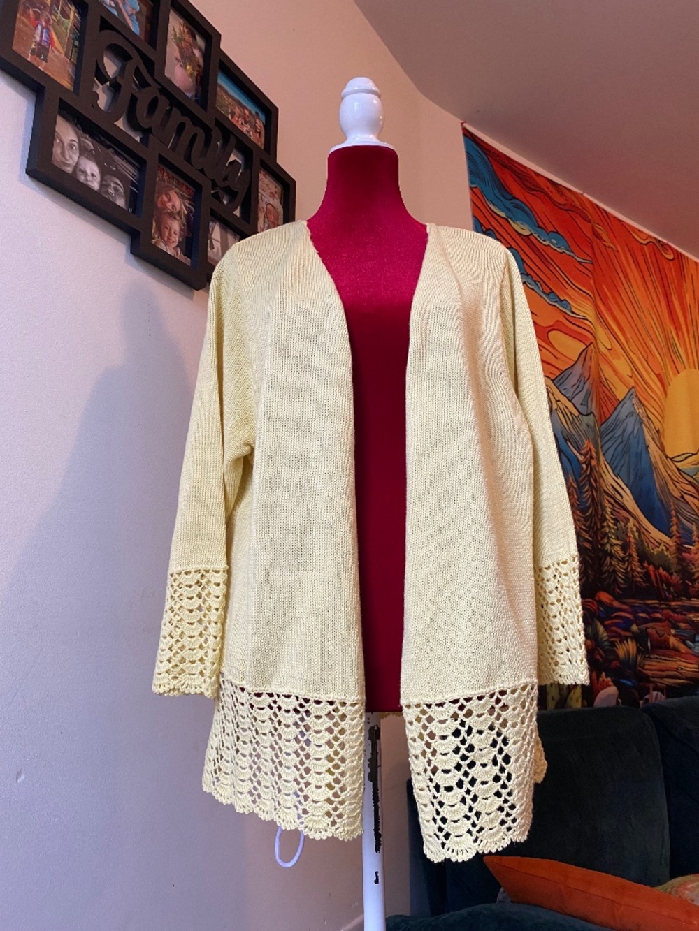 NWOT Vintage blair light yellow cardigan with crochet details